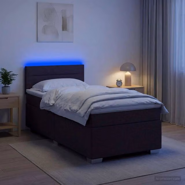 Letto con Box Spring, Materasso Ibrido e Illuminazione LED vidaXL, Marrone e Bianco, L/P/H: 90 x 190 cm