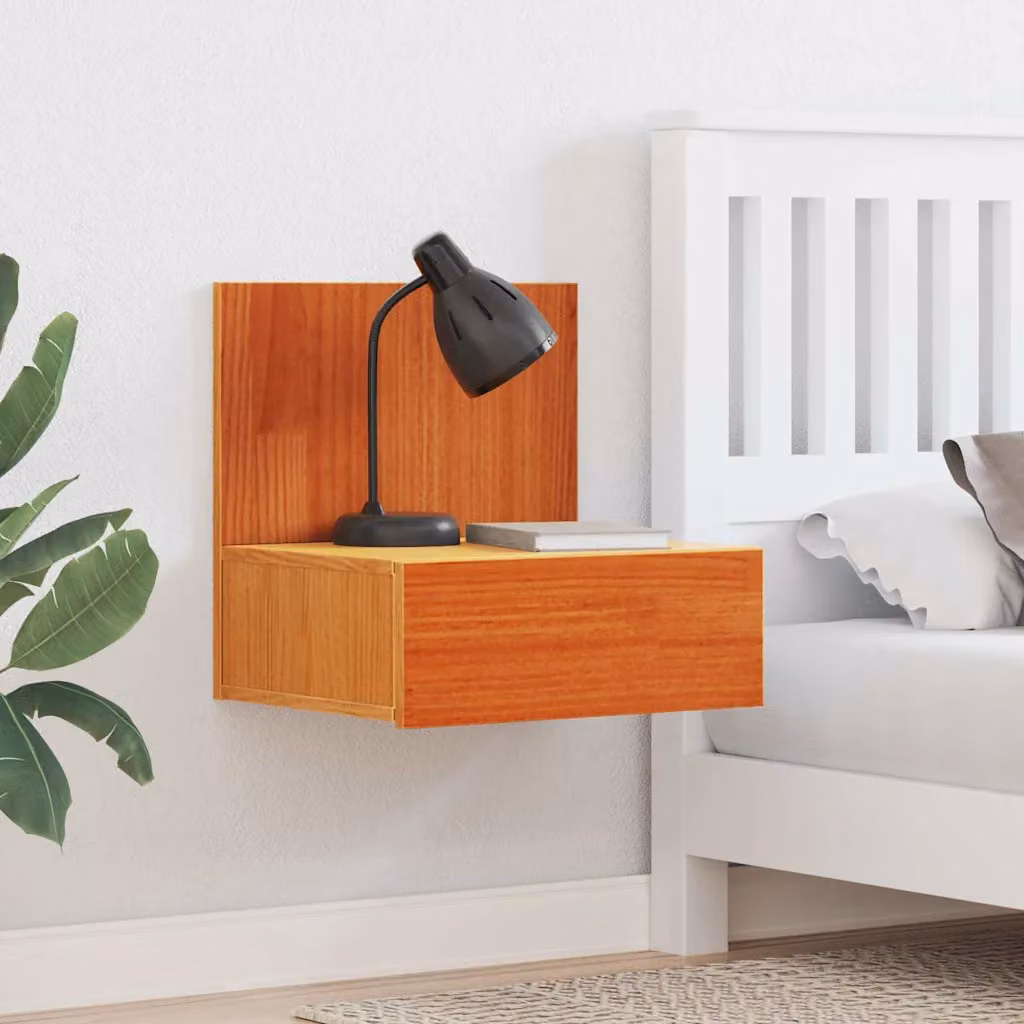 vidaXL Comodino con cassetto in legno di pino marrone cerato L 42 cm, P 32,5 cm, H 40 cm