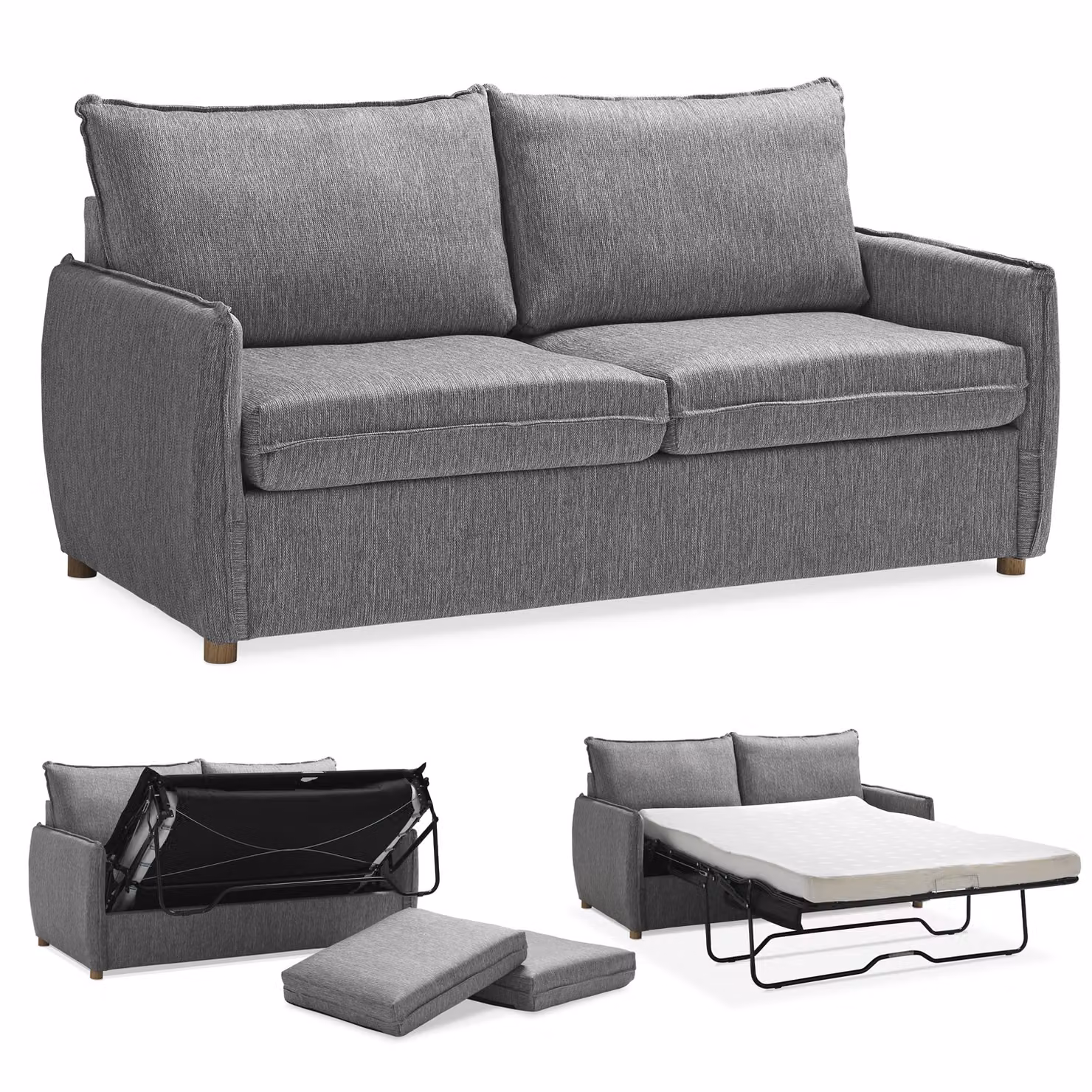 Divano Letto con Materasso Matrimoniale Memory GRACE Grigio