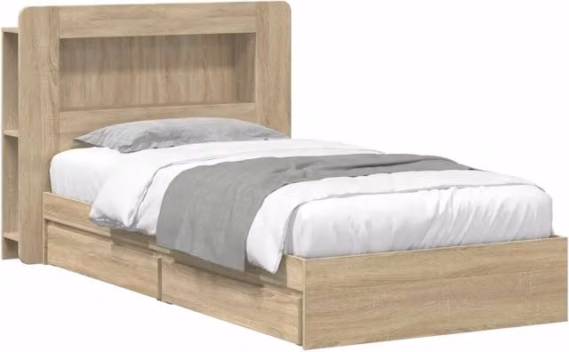 Letto singolo | Letto per adulti | Telaio del letto con storage Rovere Sonoma 90 x 200 cm