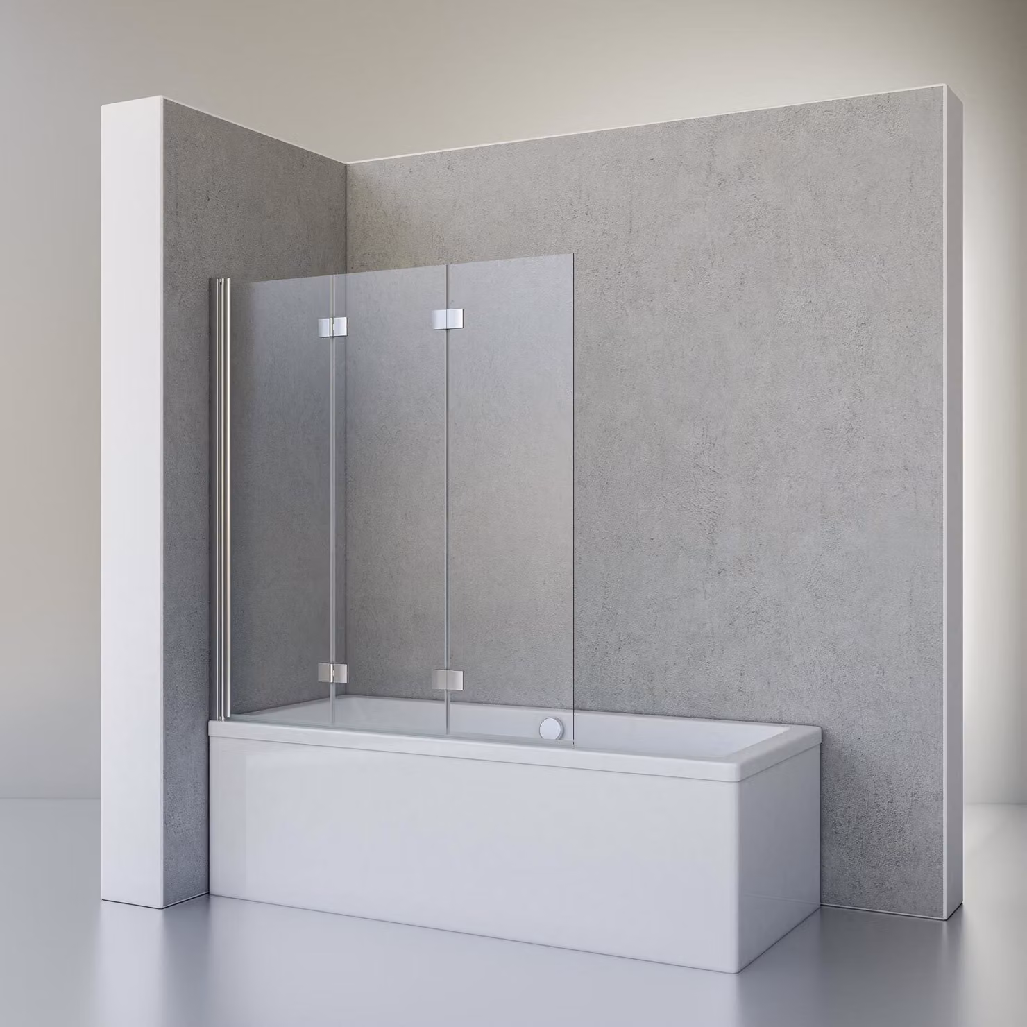 Parete doccia Schulte per vasca da bagno Valet, 130 x 142 cm, in 3 parti, vetro di sicurezza temperato (ESG) da 5 mm, trasparente chiaro, profili e cerniere con finitura cromata