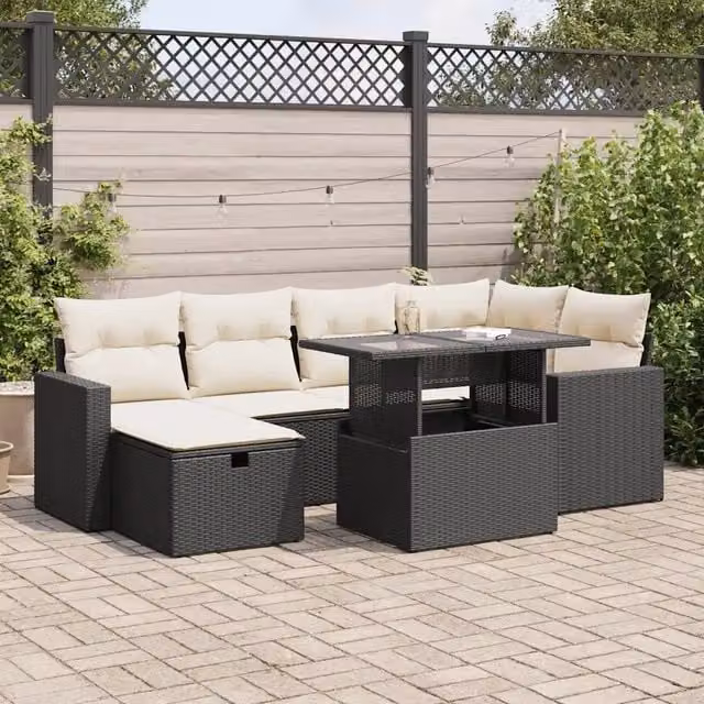 Set Divani da Giardino con Cuscini 7pz Nero Polyrattan 3327816