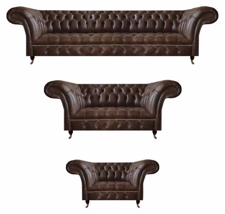 Braune Chesterfield Ledercouchen Wohnzimmer Sofagarnitur Komplettes Set