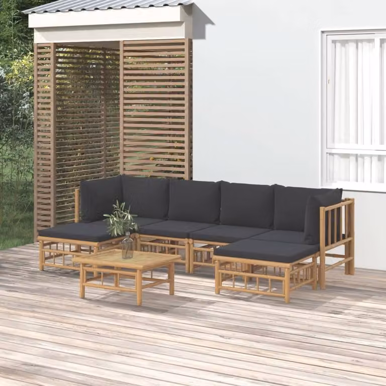 Maison Exclusive - Set da giardino da 7 pezzi con cuscini in bambù grigio scuro