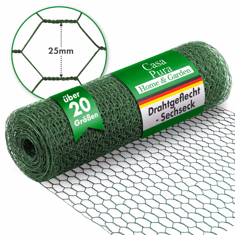 Recinzione in filo metallico Guaina verde Filo di coniglio Dimensione della rete: 25 mm Altezza: 100 cm Lunghezza: 10 m