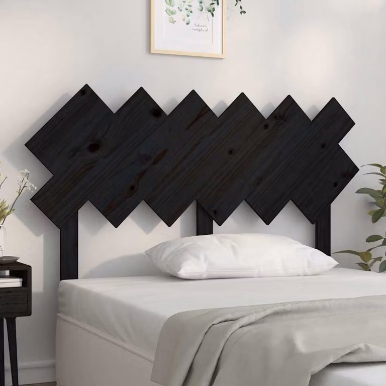 Testiera per letto vidaXL in legno massello di pino, colore nero, L 132 cm x P 3 cm x H 81 cm