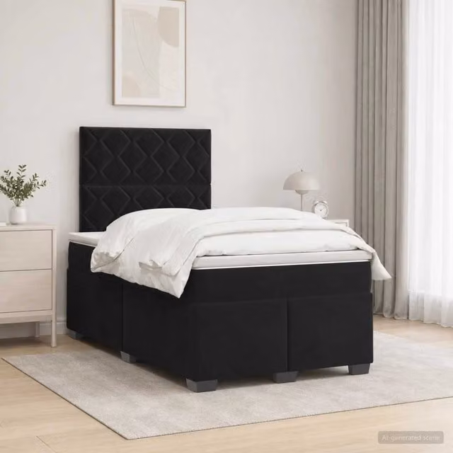 Letto box spring con materasso vidaXL in velluto nero L/P: 120 x 200 cm