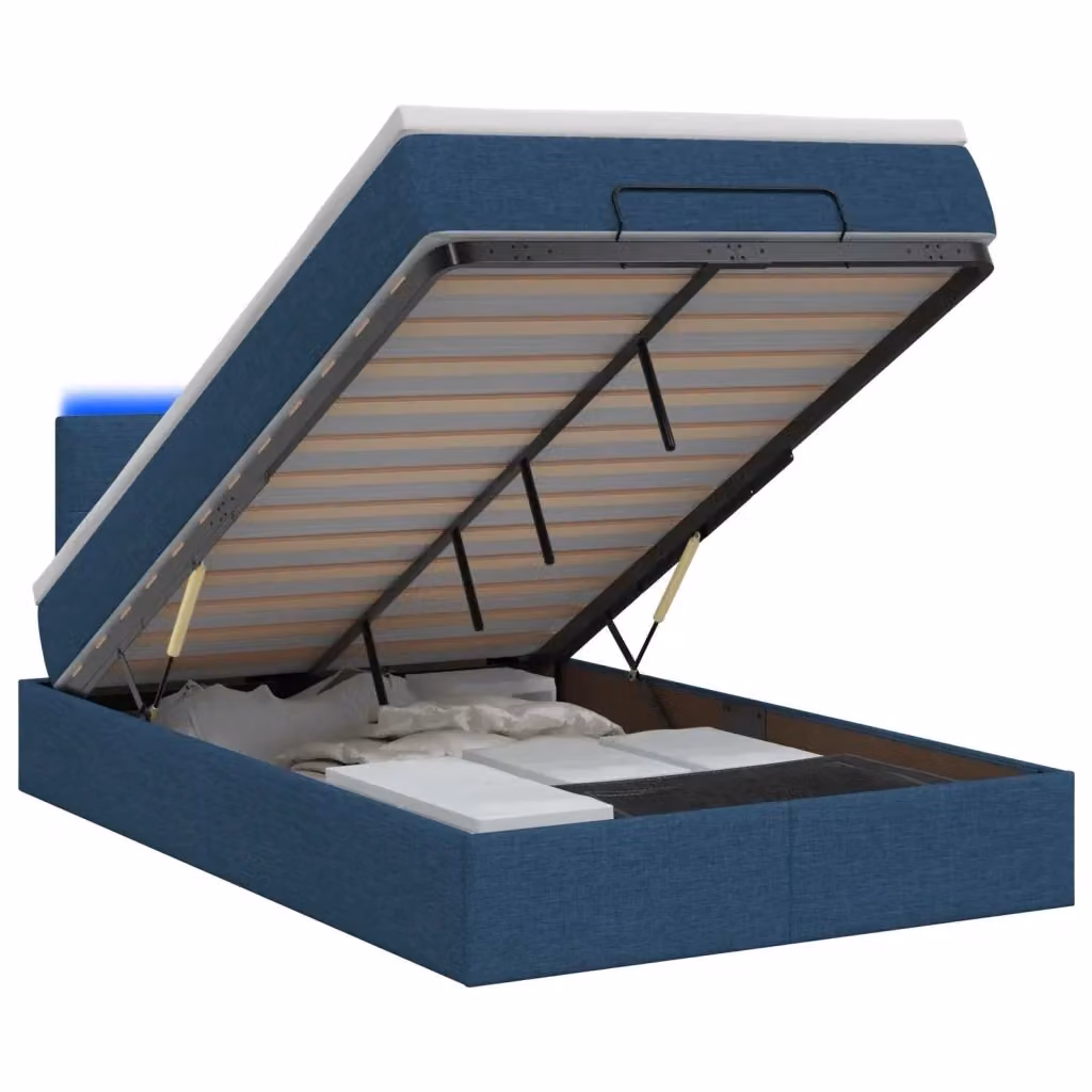 Letto Ottomano Moderno vidaXL con Materasso Ibrido, Illuminazione LED Sotto il Letto e Porte USB, Blu e Bianco, L/P/H: 200 x 120 x 88 cm – 2