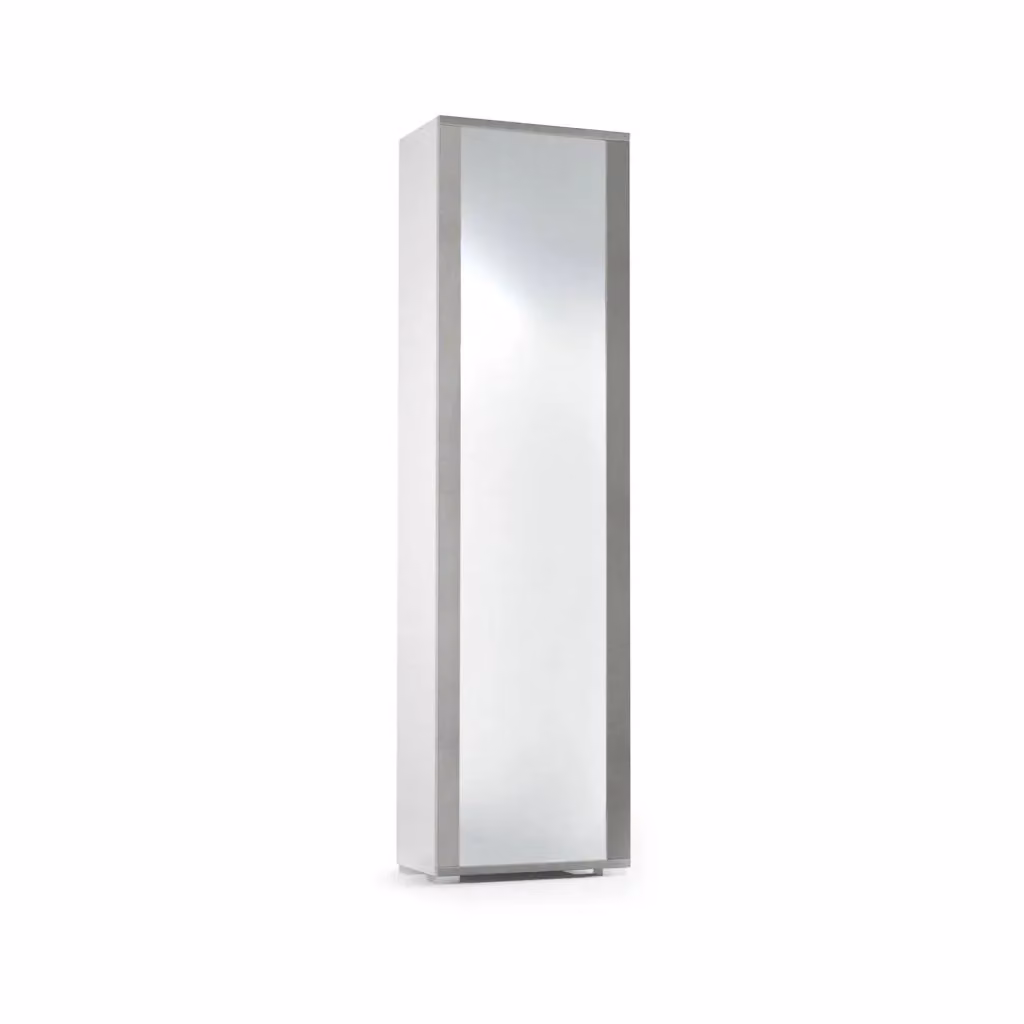 Scarpiera Moderna DMORA con Specchio e Ante in Vetro, Bianco e Grigio, L/P/H: 50 x 32 x 182 cm – 2