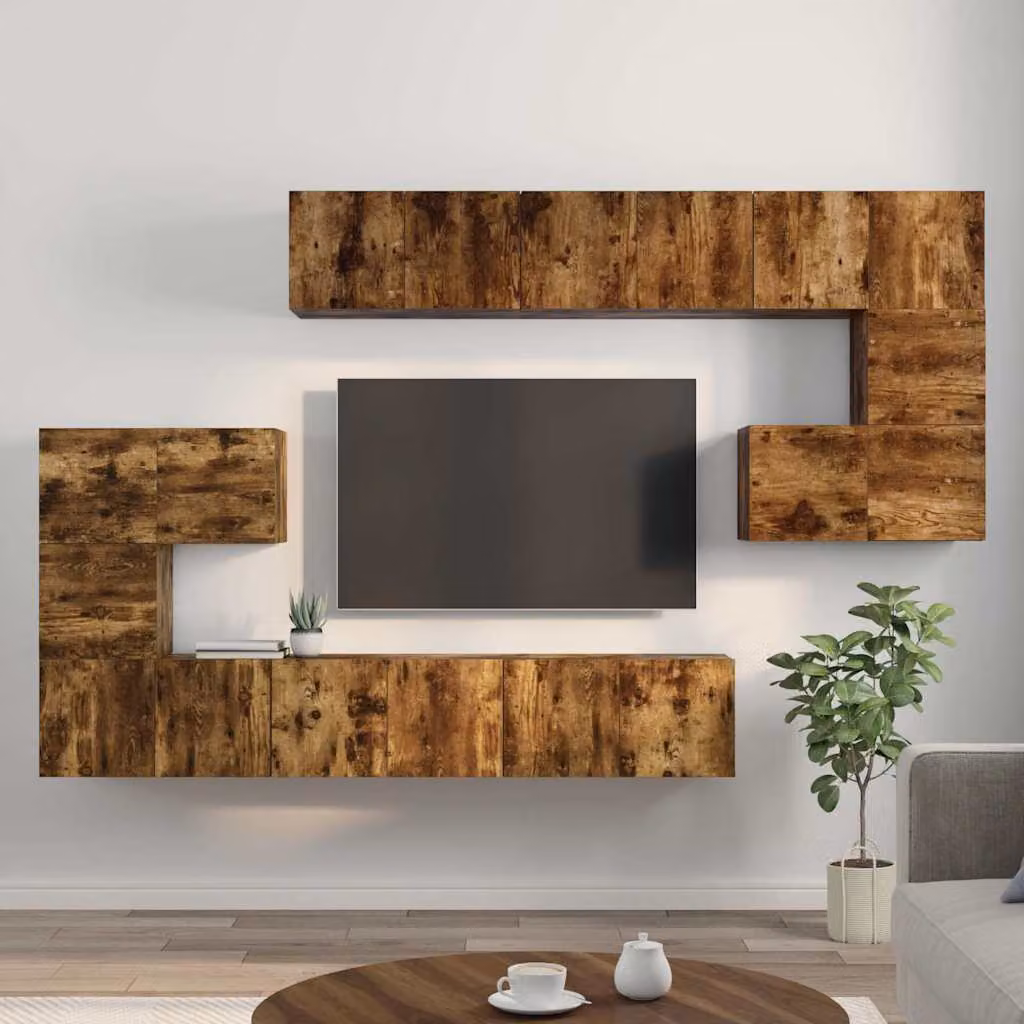 Set di 10 pezzi mobili porta TV vidaXL in legno multistrato colore rovere fumo per soggiorno