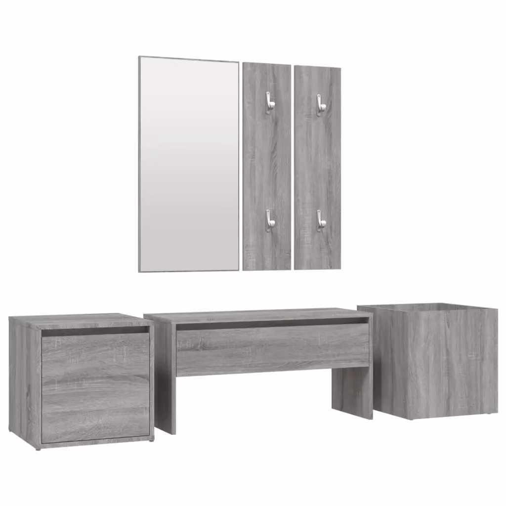vidaXL Set di Mobili da Corridoio Moderno Grigio con Specchio, Panca e Scarpiera – 2