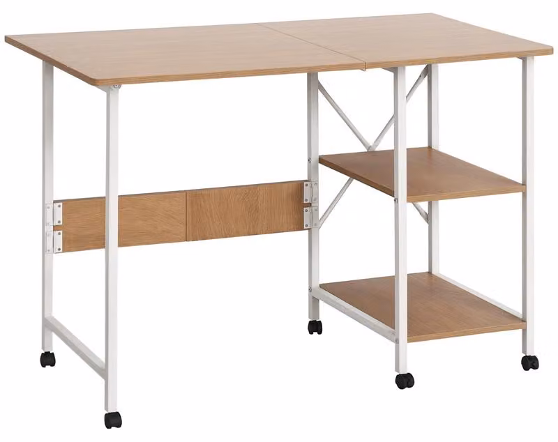 Tavolo pieghevole con rotelle – Scrivania portatile e tavolino ausiliario – Struttura in MDF con finitura effetto legno – 107x55x76 cm