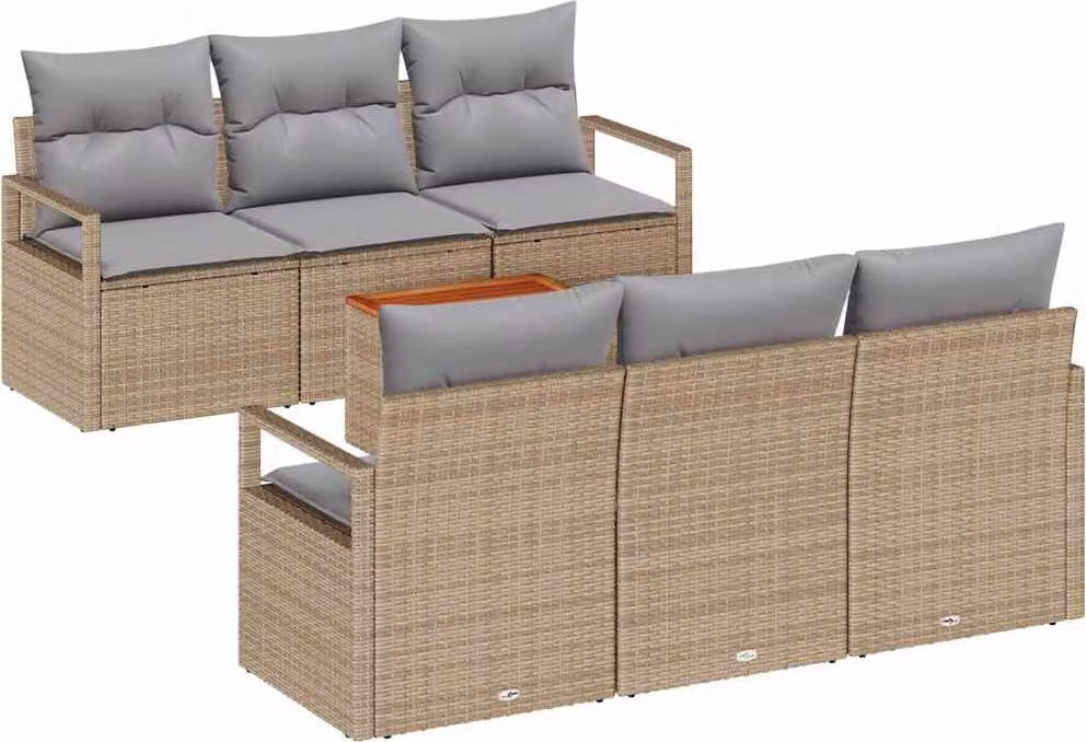 Set Divano da Giardino con cuscino 7 pcs Beige polyrattan