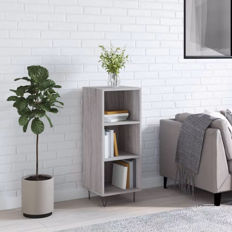 Credenza a parete vidaXL in legno e metallo, Grigio, L: 34,5 cm, P: 32,5 cm, H: 90 cm