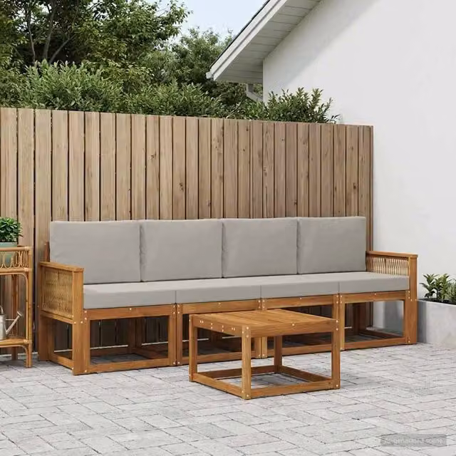 Set di divani da esterno 5 pz Naturale e Grigio Chiaro 3384977