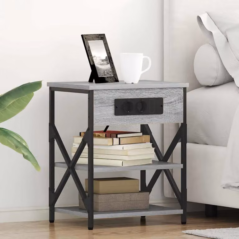 Set di 2 Armadi da Notte vidaXL in Stile Industrial, Colore Grigio, L 41 cm x P 31 cm x H 51 cm