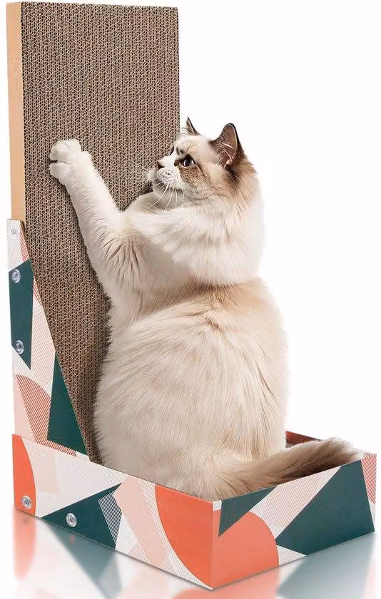 Tiragraffi per gatti alto 60 cm, a forma di L, con cassetta per la cura delle unghie