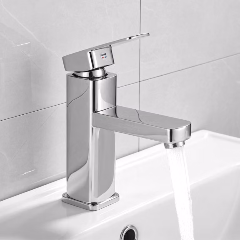 Miscelatori monocomando per lavabo, finitura argento opaco, in acciaio inossidabile, per acqua calda e fredda, rubinetteria da bagno