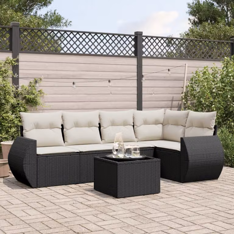 vidaXL Set Divano da Giardino a L con 6 Pezzi, Polyrattan Nero e Cuscini Inclusi
