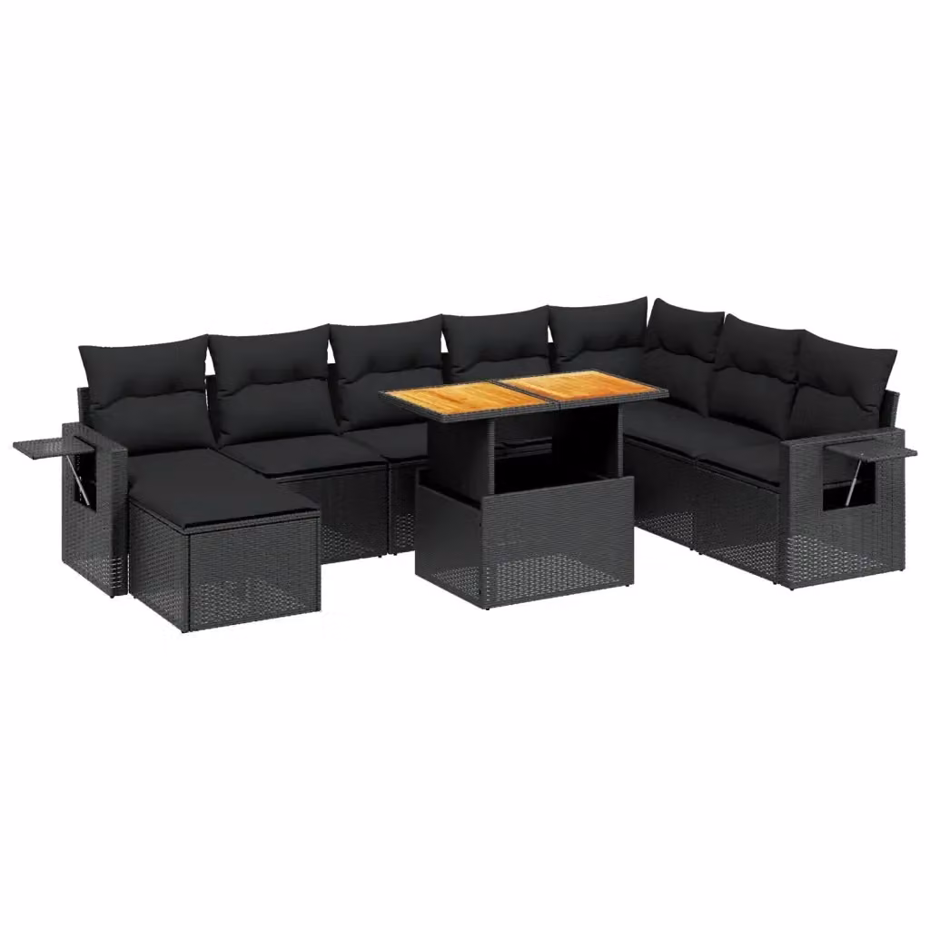 Set di divani da giardino vidaXL in polyrattan nero con cuscini e tavolino da esterno 9 pz – 2