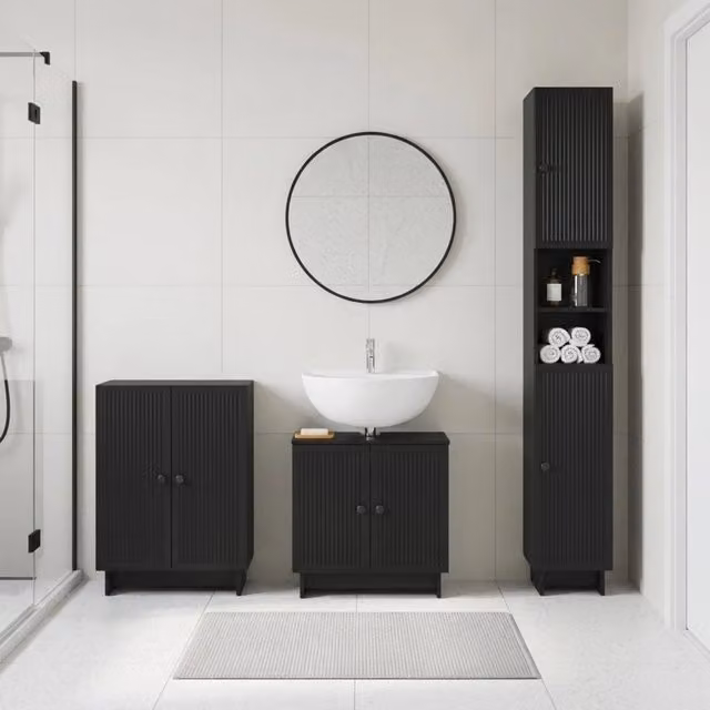 Set di armadietti da bagno in 3 pezzi EDE Nero 3417415