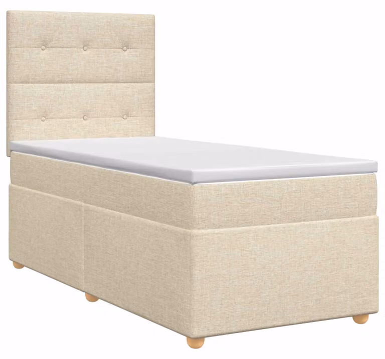 Letto a molle con materasso crema 100 x 200 cm in tessuto