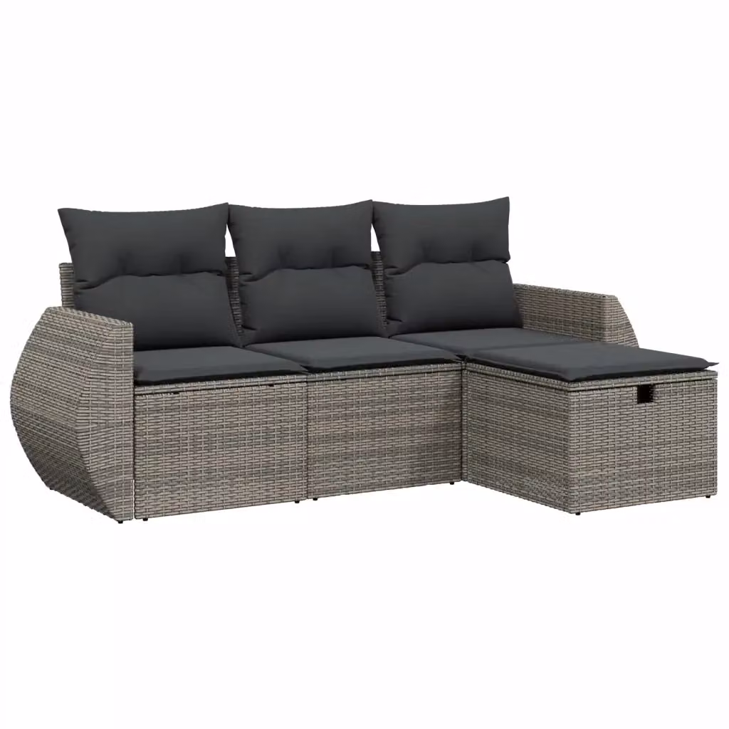 vidaXL Set Divani da Giardino a L 4 pz in Polyrattan Grigio con Cuscini e Struttura in Acciaio – 2