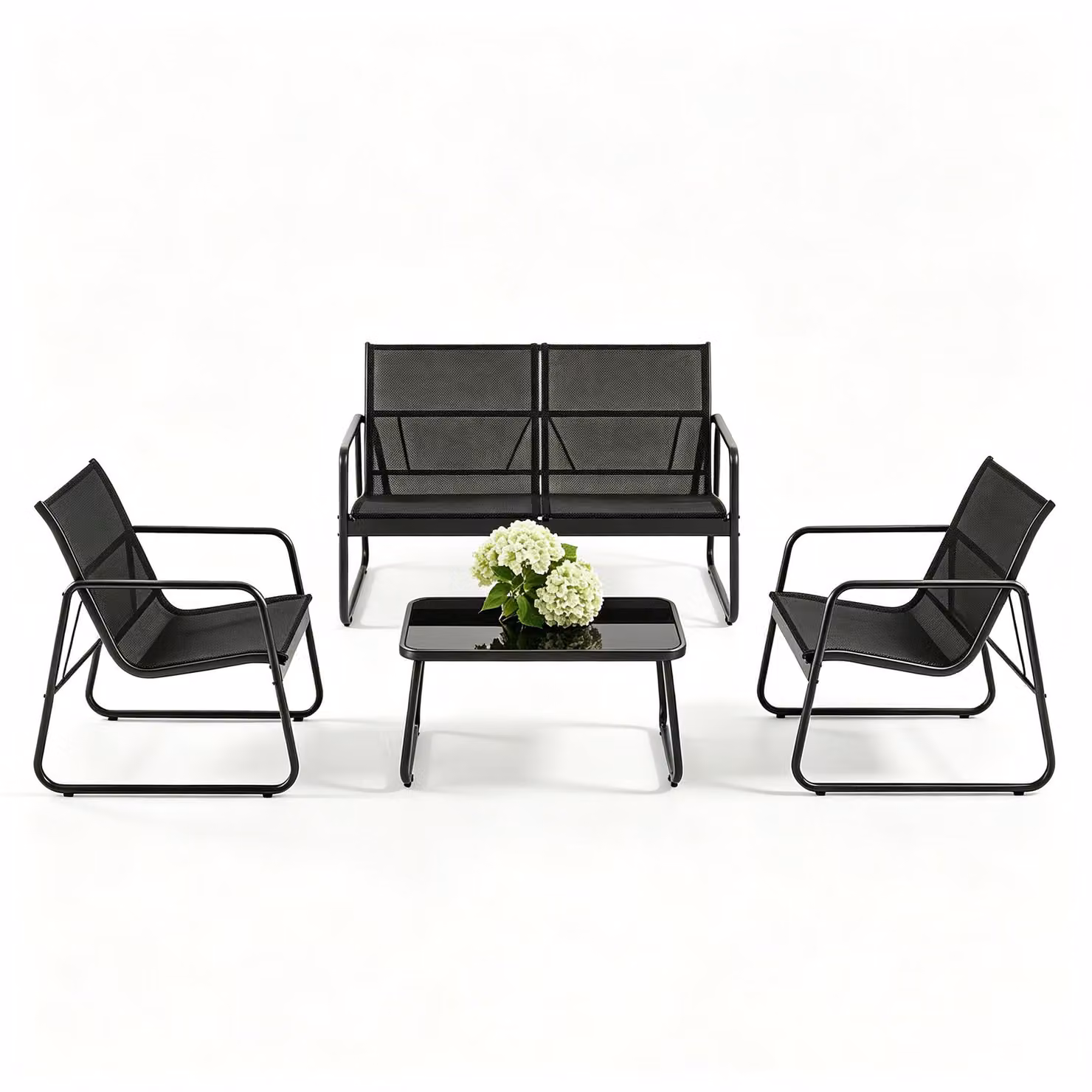 Set di mobili da giardino Bealife, set di 4 sedie da giardino, 1 tavolo con 1 sedia doppia 2 sedie singole, giardino e balcone