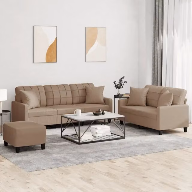 Set di Divani 3 pz con Cuscini Cappuccino in Similpelle 3201397
