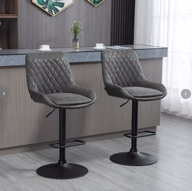 Set di 2 sgabelli da bar regolabili 51 x 59 x 117 cm in similpelle grigio scuro