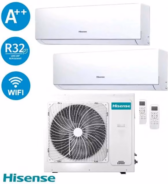 Climatizzatore Hisense Dual Inverter 12000+12000 BTU 6,2kW 3AMW62U4RFA A++ con Wi-Fi e App Control, Colore Bianco