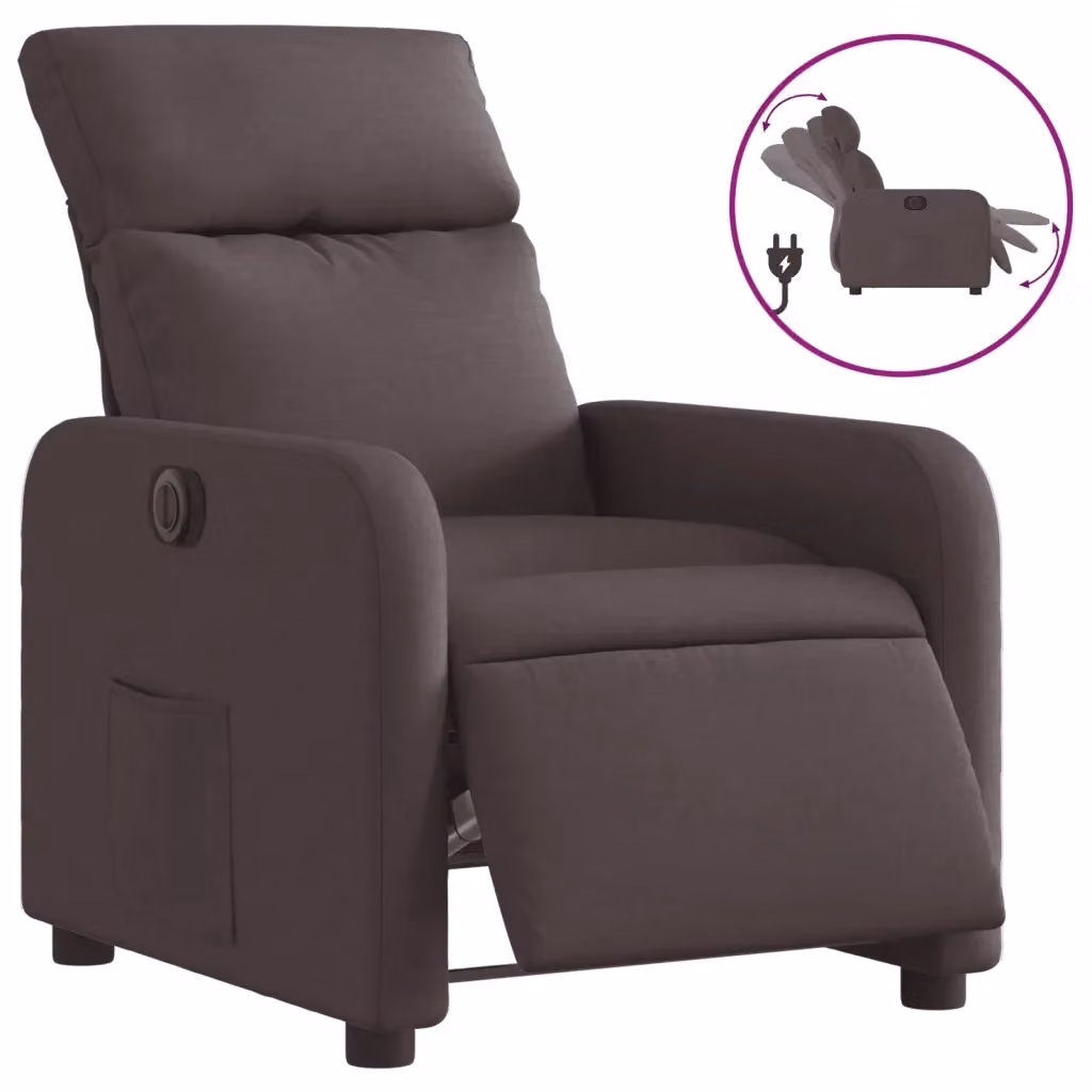 vidaXL Poltrona Elettrica Reclinabile in Tessuto Marrone con Braccioli e Funzione Auto-Return – 2