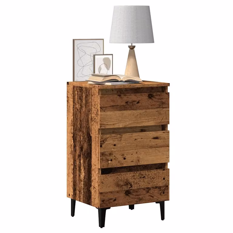 Comodino vidaXL in stile industriale con gambe in metallo e legno antico, colore marrone, L: 40 cm, P: 35 cm, H: 69 cm