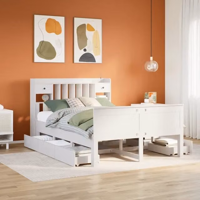Letto Libreria senza Materasso Bianco 150x200 cm Legno di Pino 3308919