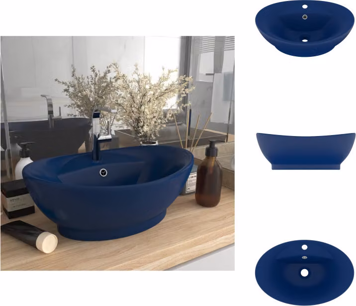 vidaXL Lavabo con troppopieno blu scuro opaco 58,5x39cm in Vetroceramica - Lavabo da bagno
