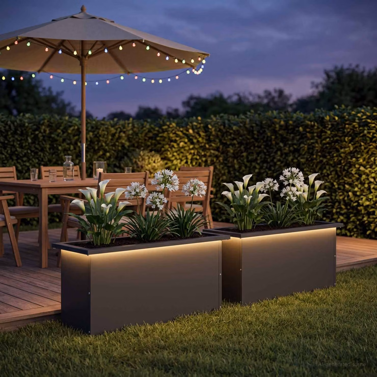 Set di 2 fioriere da giardino con LED vidaXL in acciaio nero L 80 x P 30 x H 30 cm