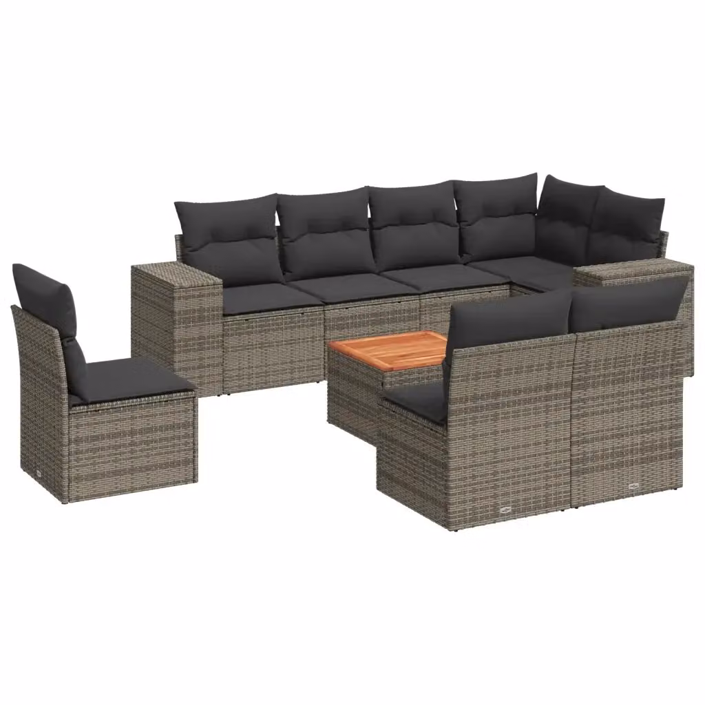 vidaXL Set Divano da Giardino a L 9 pz con Cuscini Grigio in Polyrattan e Acciaio – 2