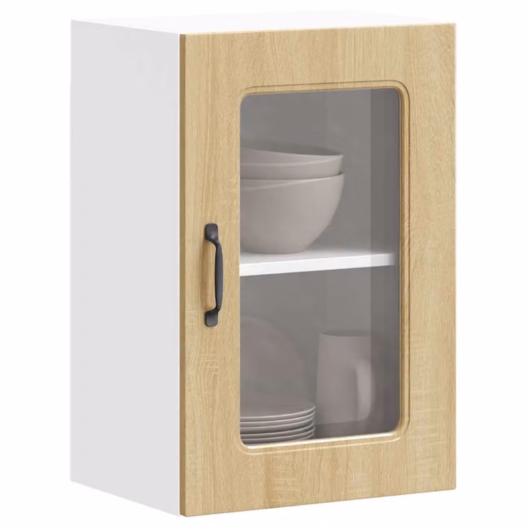Pensile da cucina moderno vidaXL con ante in vetro, marrone e bianco, L: 60 cm, H: 31 cm, P: 40 cm