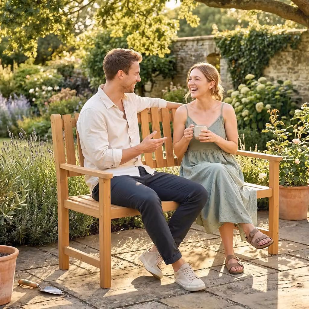 Panchina da giardino Giordanoshop per 2 persone in legno di acacia FSC marrone L: 112 cm, P: 64 cm, H: 92 cm – 2