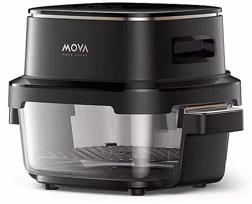 Friggitrice ad aria MOVA AEROGLASS AF20 PRO con capacità 4,5 l, potenza 1700 W, 8 programmi e temperatura fino a 210 °C, Nero e Oro