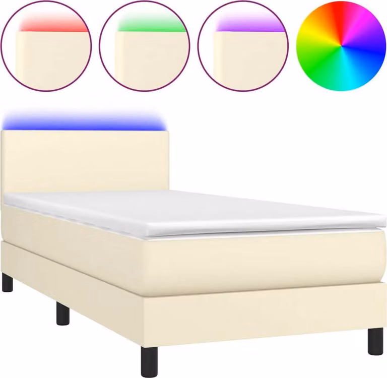 Giroletto a Molle con Materasso e LED Crema 100x200 cm