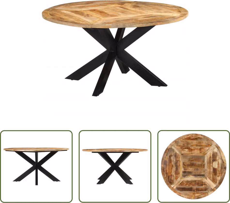 Tavolo da pranzo The Living Store Ø150x76 cm in legno massiccio di mango grezzo
