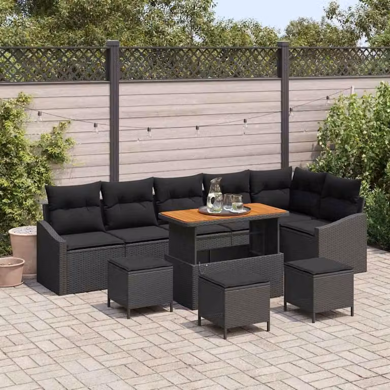 Maison Exclusive - Set da giardino composto da 10 pezzi, divano in rattan sintetico nero