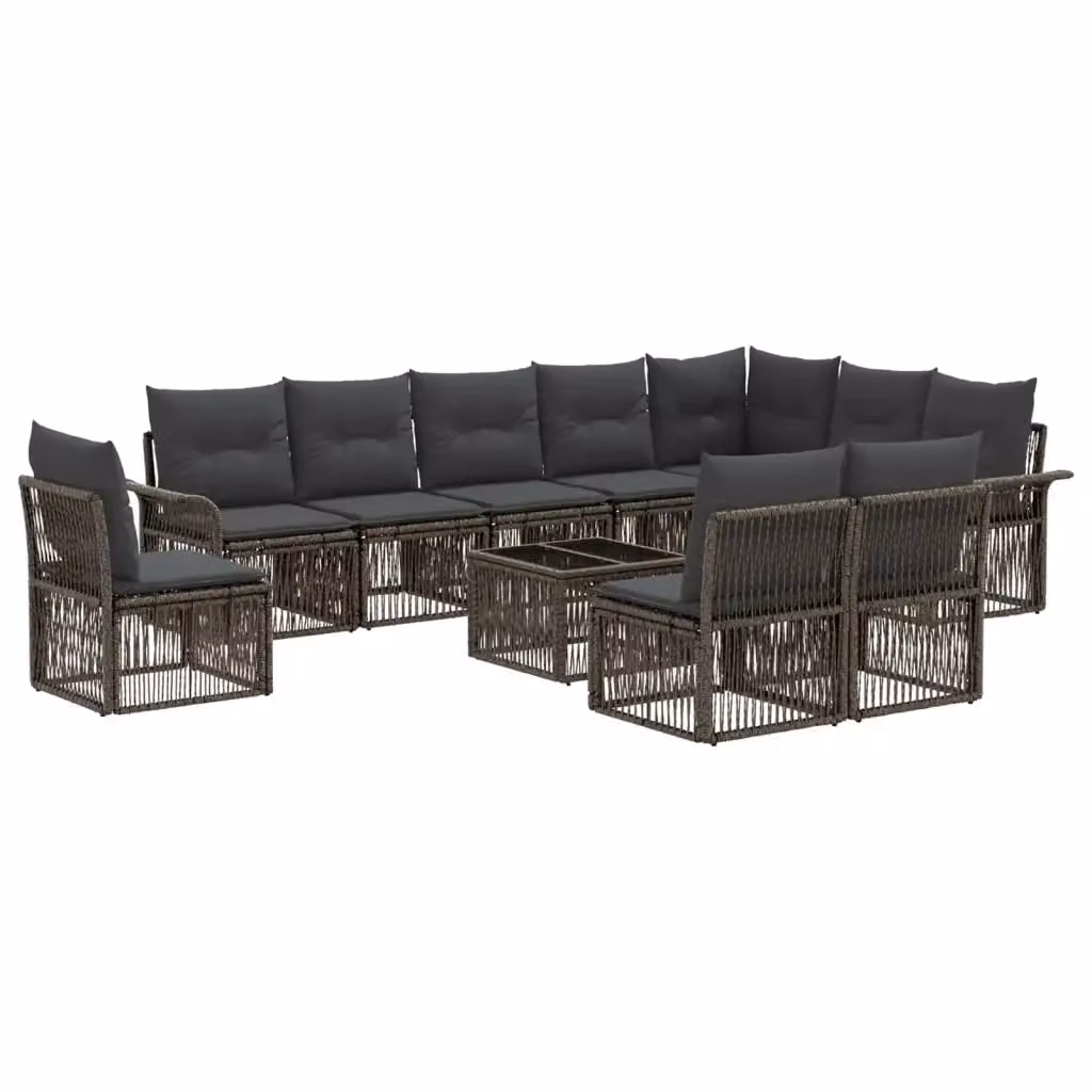 Set Divano da Giardino vidaXL a forma a U in Polyrattan Grigio con 11 Pezzi e Tavolino – 2