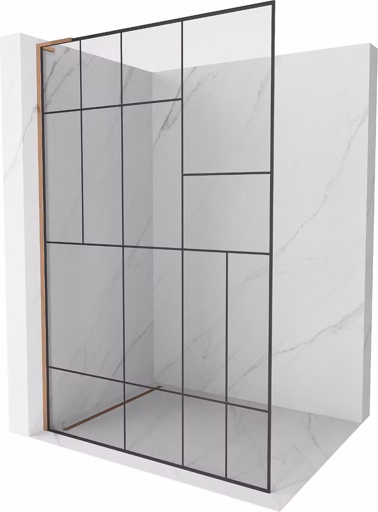 Mexen Kioto L parete doccia Walk-in 80 x 200 cm, motivo nero, oro rosa - 800-080-103-60-78