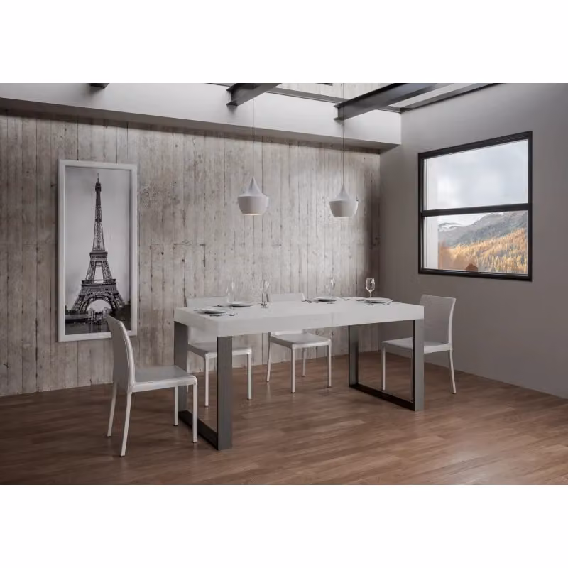 Tavolo rettangolare allungabile Itamoby in finitura Bianco Frassino e Antracite con piano in MDF laminato – 2