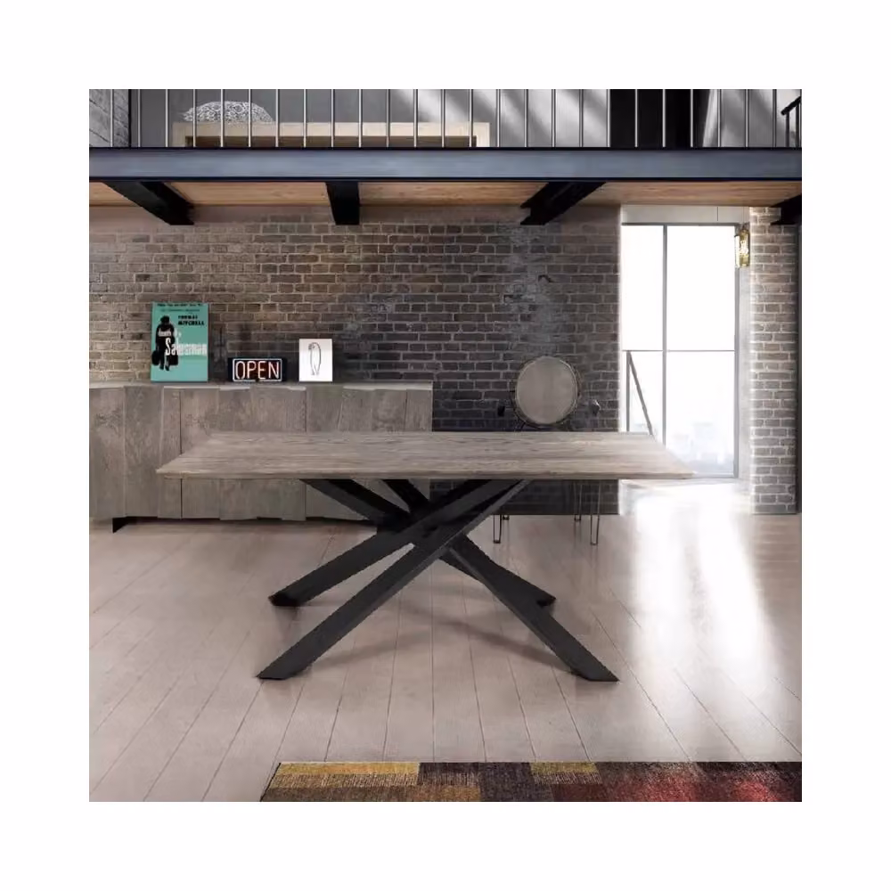 Tavolo fisso Big Table Mobili 2G in rovere massello nodato con finitura beton grigia, L: 160 cm, P: 90 cm, H: 75 cm – 1