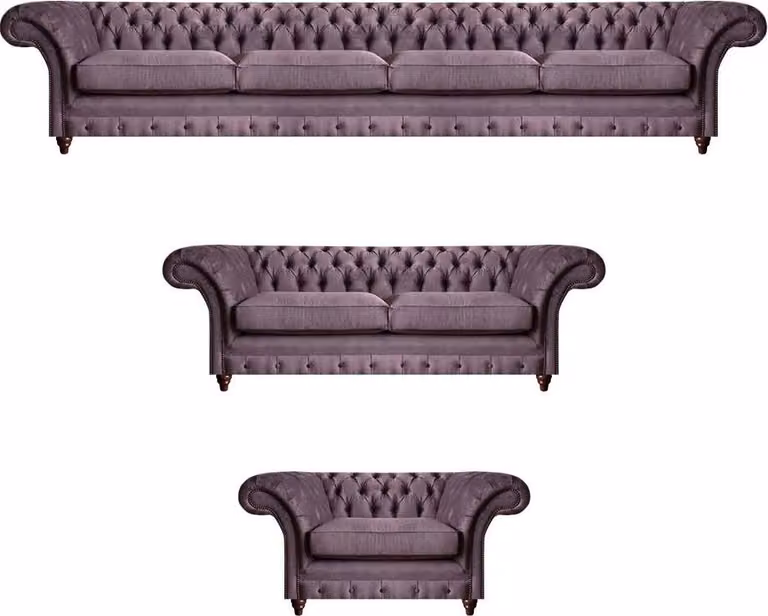 Chesterfield Lila Garnitur Komplettes Sofa Set Moderne Sitzmöbel 3tlg