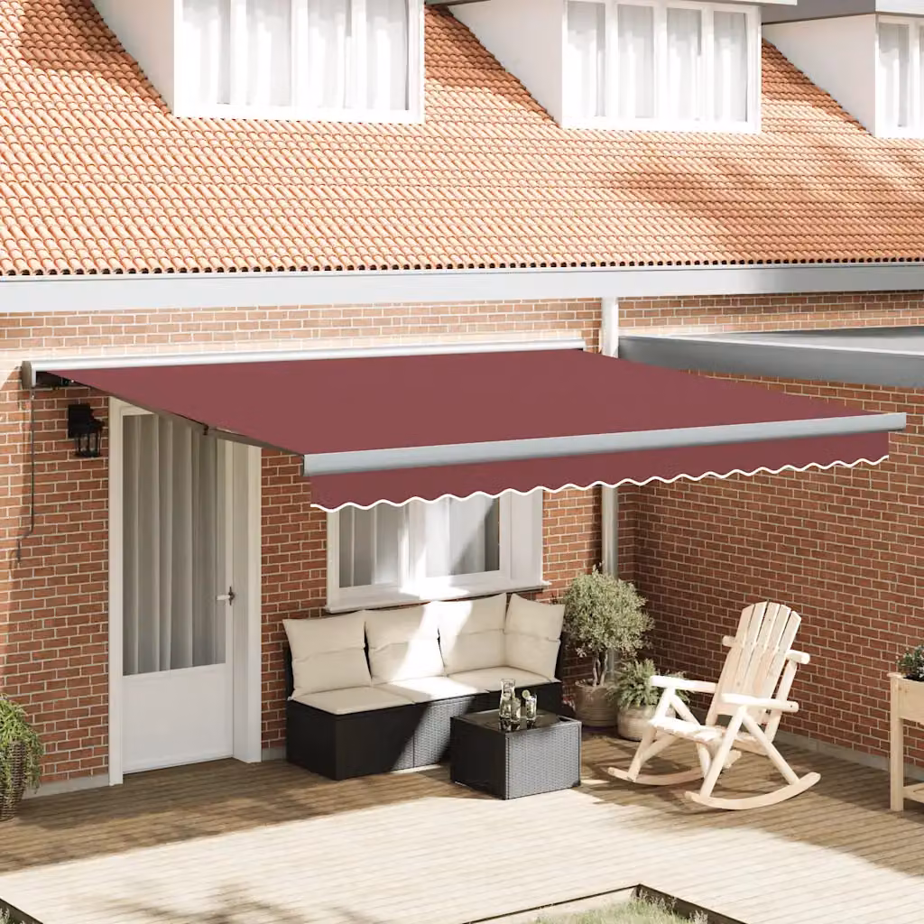 vidaXL Tenda da Sole Retrattile Manuale con Bracci Pieghevoli in Alluminio e Poliestere, L: 400 cm, P: 300 cm, Colore Rosso – 1