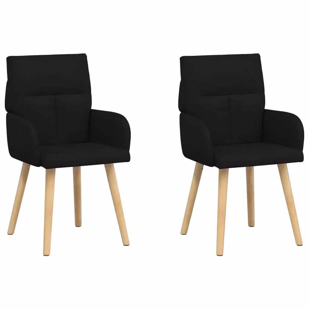 Set di 2 sedie da pranzo moderne vidaXL in tessuto nero e legno di gomma, L: 60 cm, P: 56 cm, H: 93 cm – 2